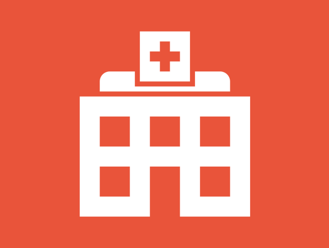 illustration of hospital with red background