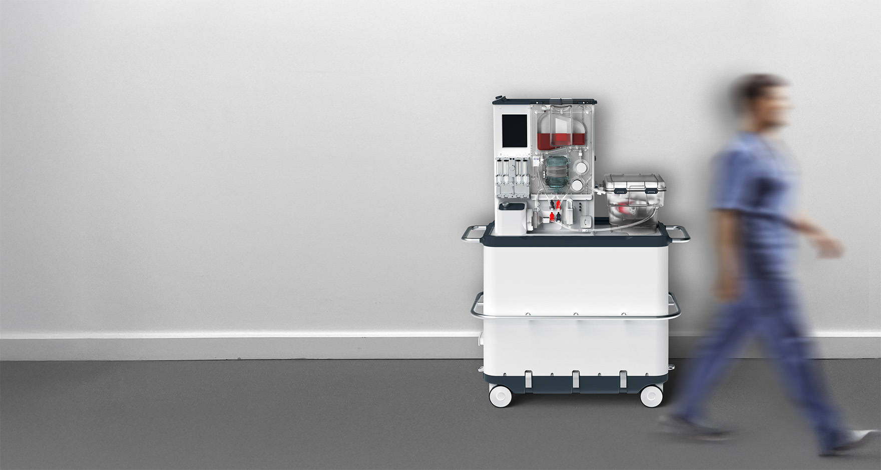 Liver perfusion device with surgeon walking past