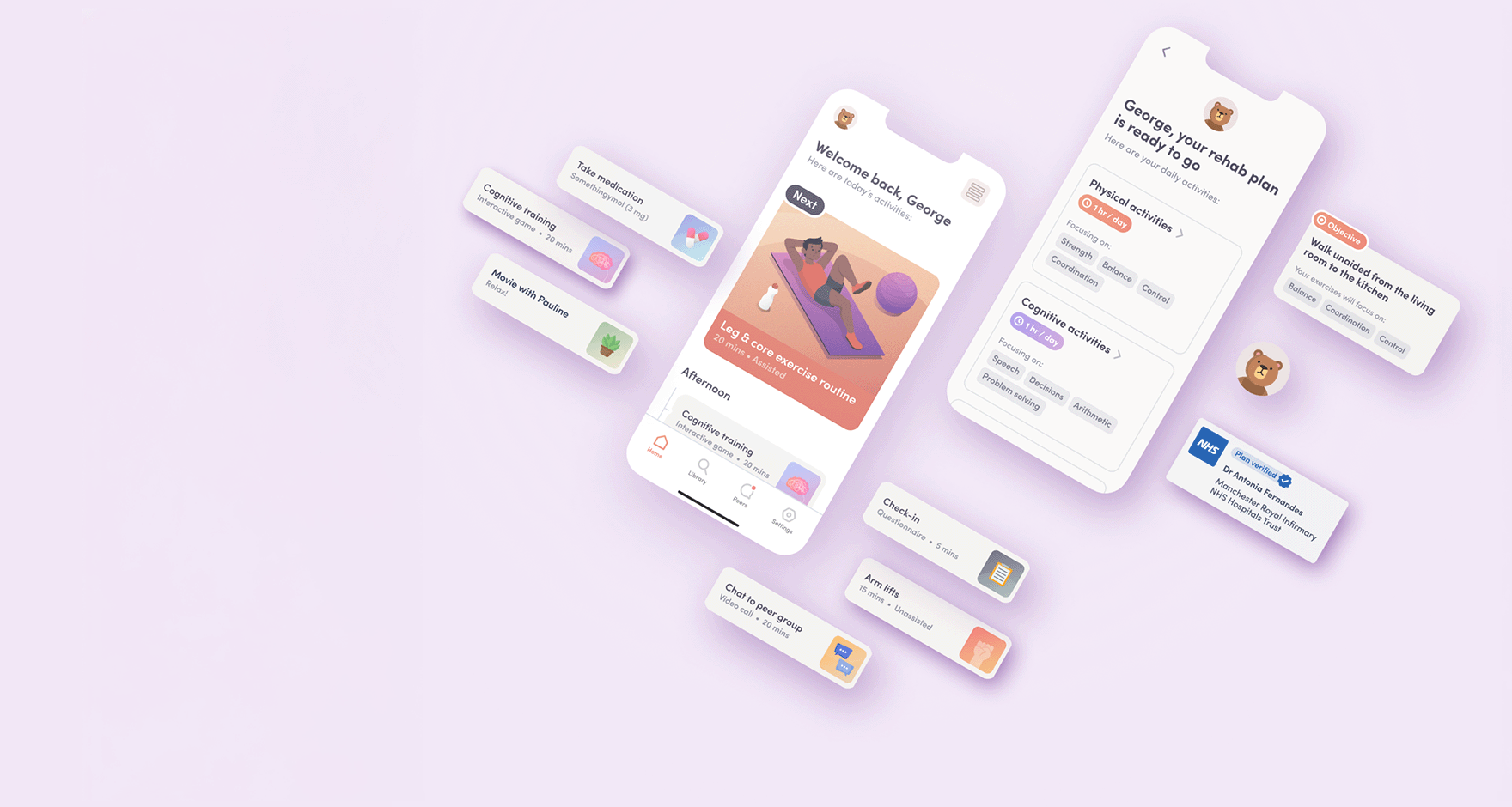 Graphic showing health app screens with various elements