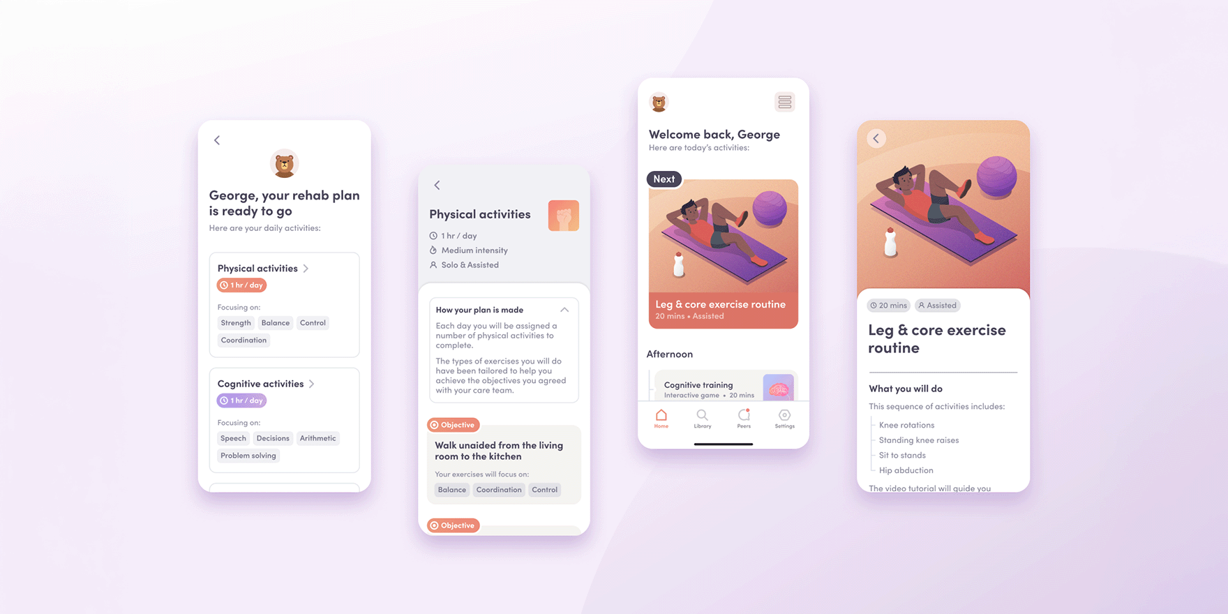 Four health app screens