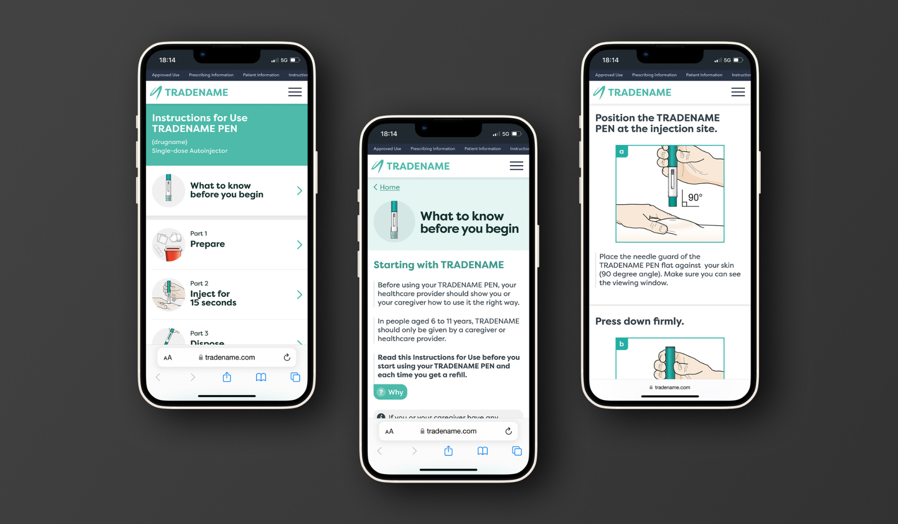 phone screens showing different steps in the digital IFU