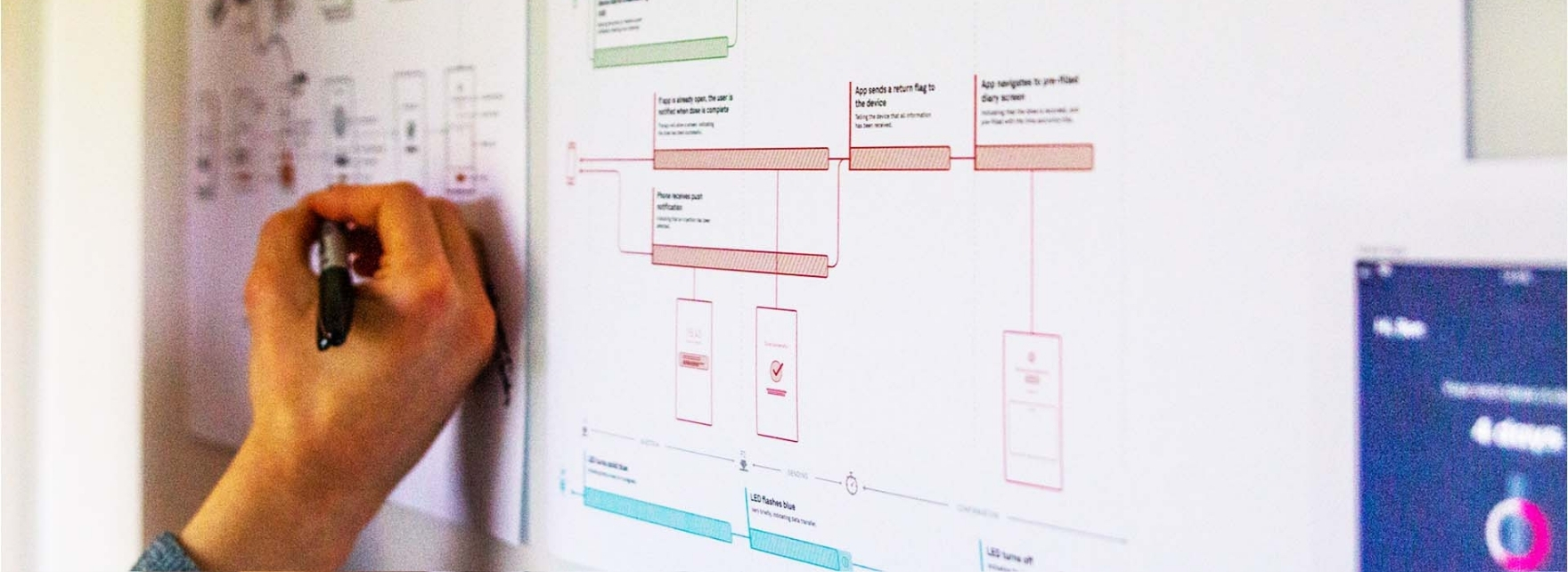 Person sketching digital screens